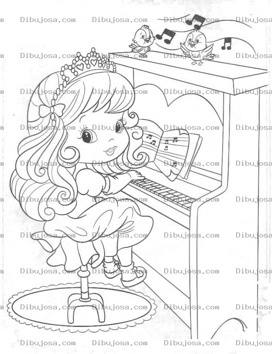 Dibujo para colorear Dibujo De Princesita Tocando El Piano Para Pintar Y Colorear