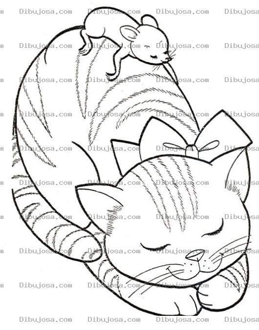 Dibujo para colorear Dibujo De Gata Durmiendo Con Un Raton Para Pintar Y Colorear Gata Y Raton Durmiendo Juntos