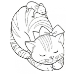 Dibujo para colorear Dibujo De Gata Durmiendo Con Un Raton Para Pintar Y Colorear Gata Y Raton Durmiendo Juntos