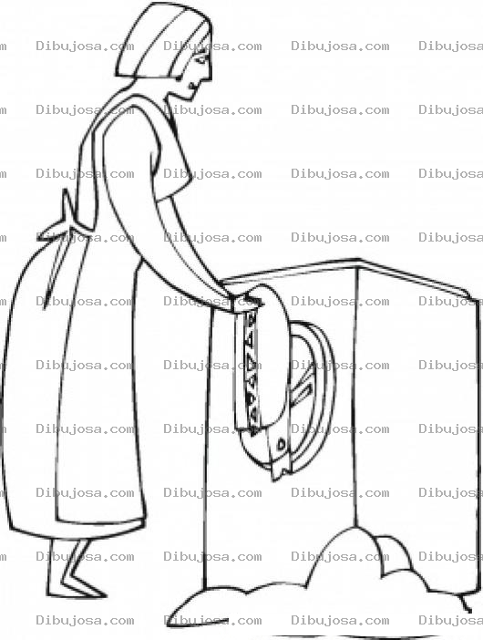 Dibujo para colorear Dibujo de una mujer lavando ropa