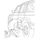 Dibujo para colorear Colorear hombre cambiando la llanta de un carro