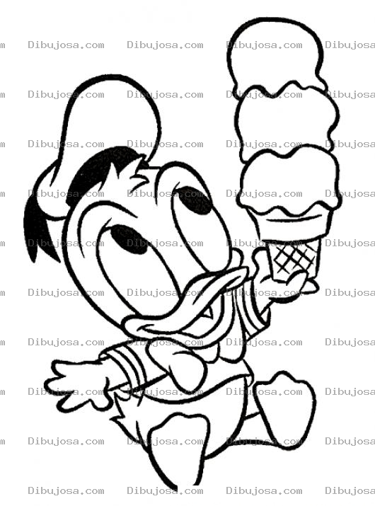 Dibujo para colorear Dibujo Del Sobrino Del Pato Donald Con Un Helado De 3 Bolas Para Pintar Y Colorear Patito Bebe