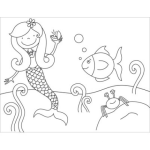 Dibujo para colorear Dibujo De Sirenita Con Una Perla De Ostra En El Fondo Del Mar Con Un Pez Y Un Cangrejo Para Pinrar Y Colorear