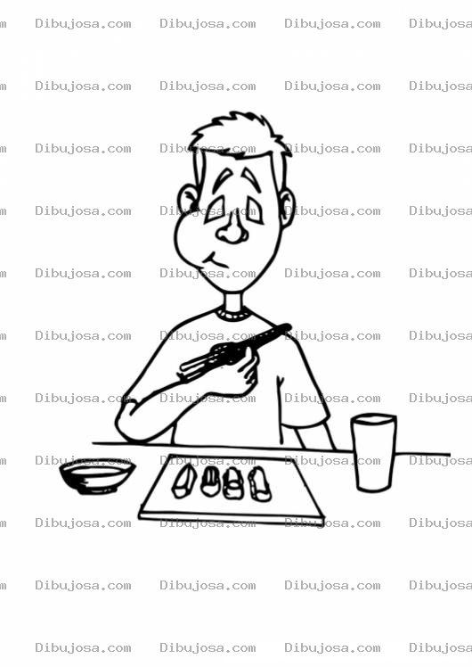 Dibujo para colorear Colorear hombre comiendo sushi