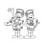 Dibujo para colorear Implementos De Piscina Dibujo De Dos Ninos Con Flotadores Slavavidas Y Caretas Para Nadar