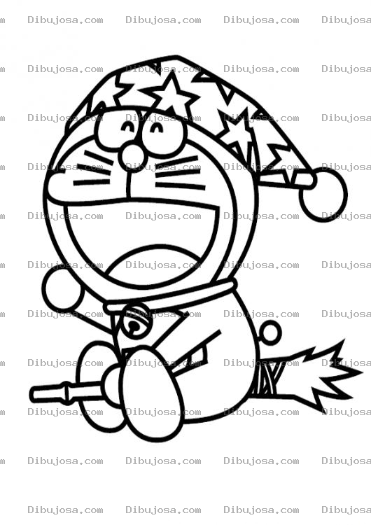 Dibujo para colorear Dibujo De Gato Cosmico Volando En Una Escoba Para Colorear