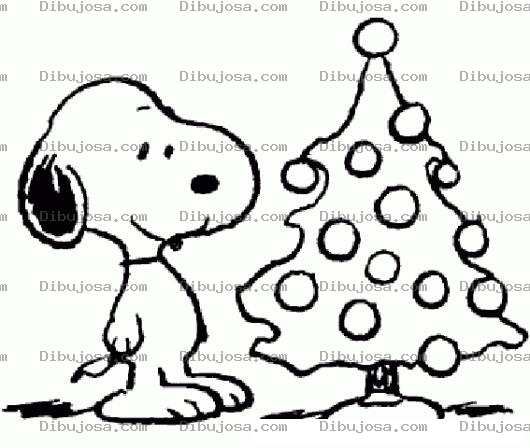 Dibujo para colorear Dibujo De Snoopy Frente Al Arbol De Navidad Para Pintar Y Colorear
