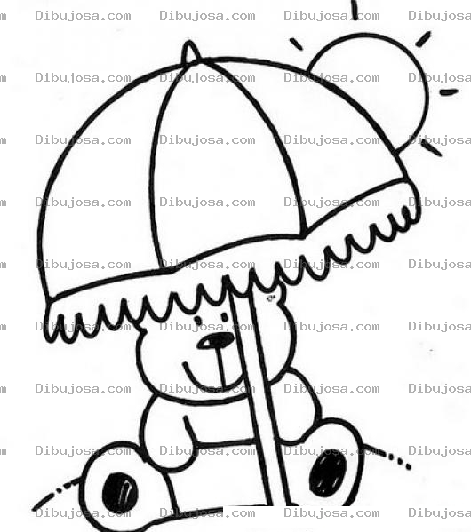 Dibujo para colorear Dibujo De Osito Con Sombrilla En La Playa Bajo El Sol Para Pintar Y Colorear