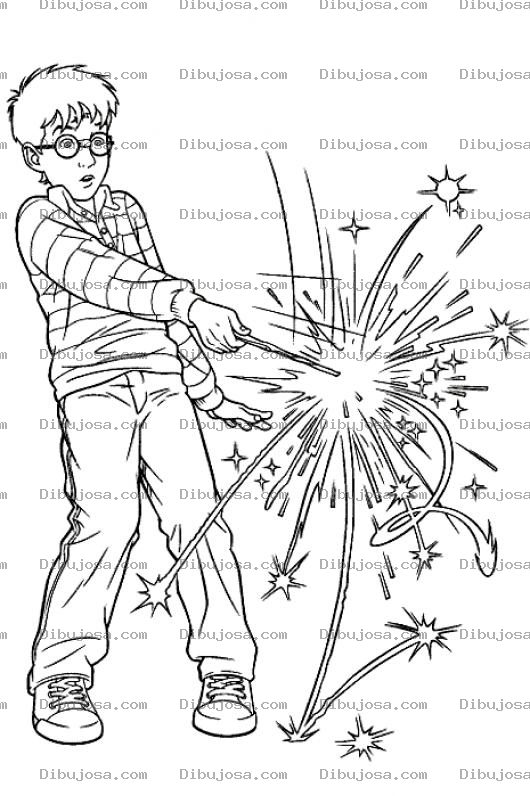 Dibujo para colorear Dibujo De Harry Potter Con Varita Magica Haciendo Magia Para Pintar Y Colorear