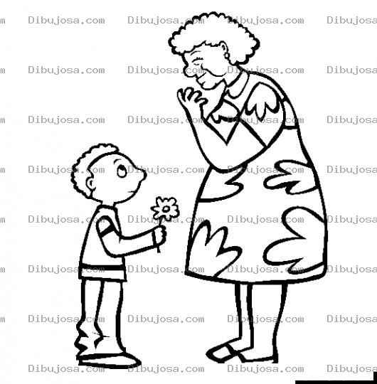 Dibujo para colorear Dia De La Abuela Dibujo De Nieto Negrito Dando Una Flor A Su Abuelita Negrita Para Pintar Y Colorear El Dia De La Abuelita