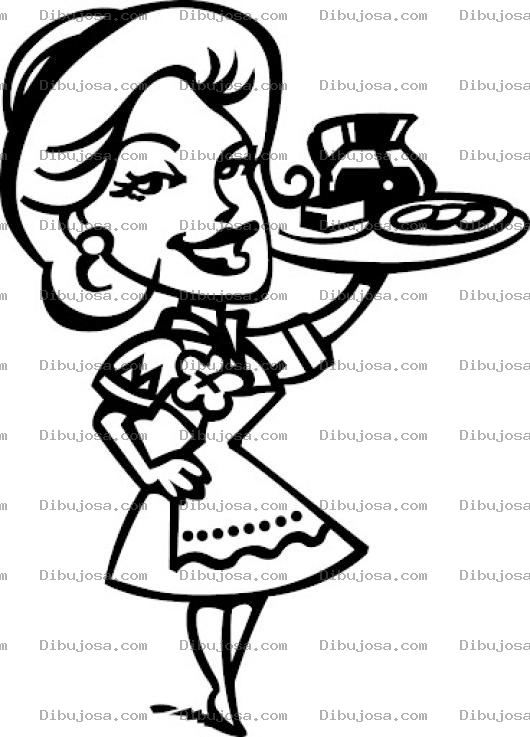 Dibujo para colorear Dibujo De Una Mesera Bonita Para Pintar Y Colorear