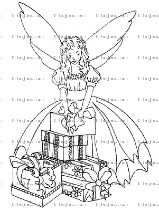 Dibujo para colorear Hada Madrina Con Regalos De Navidad Para Pintar Y Colorear