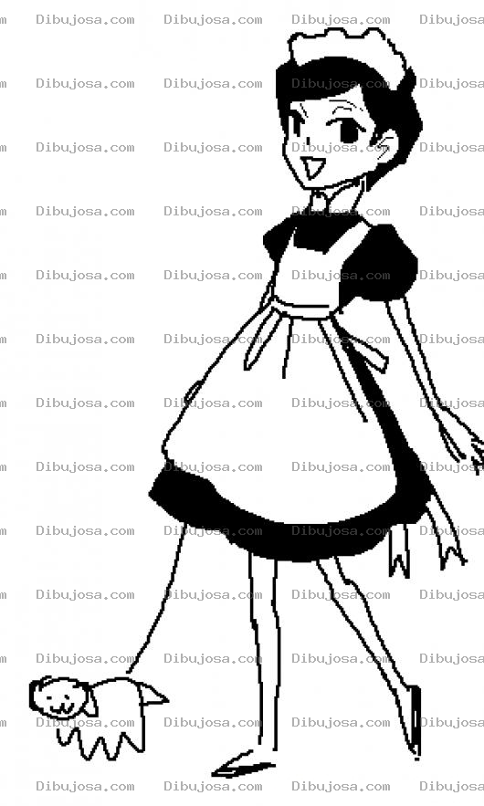 Dibujo para colorear Dibujo De Sirvienta Sacando A Pasear Al Perrito Para Pintar Y Colorear Mucama Dando Un Paseo A La Mascota