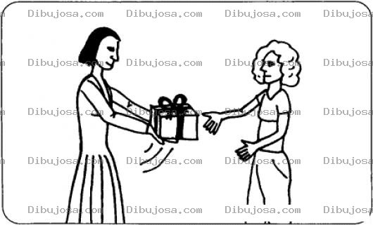 Dibujo para colorear Dibujo De Mujer Dando Un Regalo A Otra Mujer Para Pintar Y Colorear