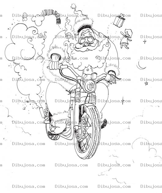 Dibujo para colorear Dibujo De Santaclaus En Moto A Toda Velocidad Tirando Juguetes