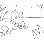 Dibujo para colorear Colorear Patito entrando al agua