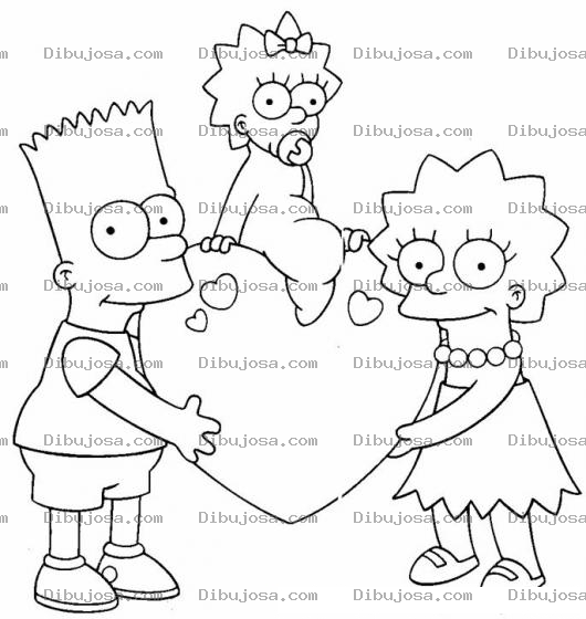 Dibujo para colorear Bart Simpson Con Sus Hermanas Para Pintar Y Colorear