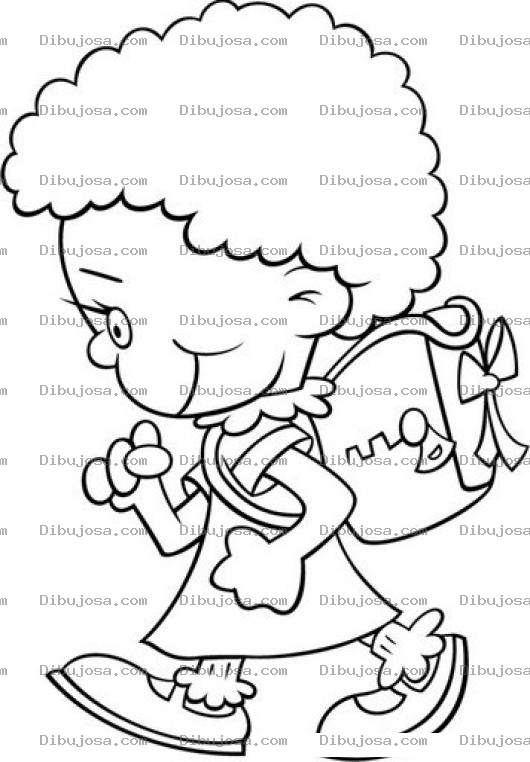 Dibujo para colorear Dibujo De Una Nena Negrita Con Su Mochila Camino A La Escuela Para Pintar Y Colorear Morenita Colocha Con Bolson