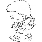 Dibujo para colorear Dibujo De Una Nena Negrita Con Su Mochila Camino A La Escuela Para Pintar Y Colorear Morenita Colocha Con Bolson