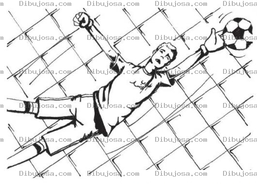 Dibujo para colorear Dibujo De Un Portero Guardameta Atrapando Una Pelota De Futbol En La Porteria Con Un Gran Salto