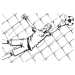 Dibujo para colorear Dibujo De Un Portero Guardameta Atrapando Una Pelota De Futbol En La Porteria Con Un Gran Salto