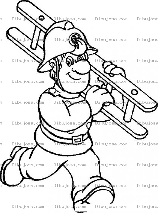Dibujo para colorear Colorear bombero con escalera
