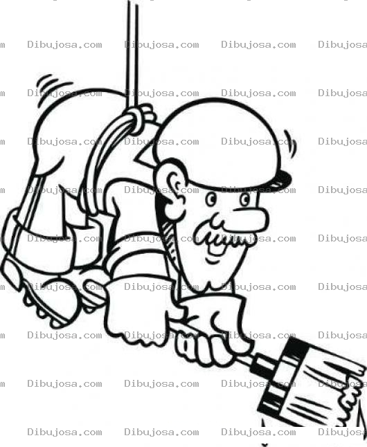 Dibujo para colorear Dibujo De Un Piuntor Colgado De Un Lazo Para Pintar Y Colorear Pintor De Edificios