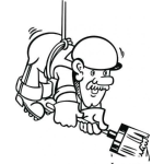 Dibujo para colorear Dibujo De Un Piuntor Colgado De Un Lazo Para Pintar Y Colorear Pintor De Edificios