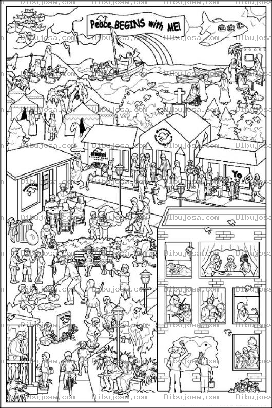 Dibujo para colorear Dibujo De Mucha Gente En Un Parque Para Pintar Y Colorear A Varias Personas