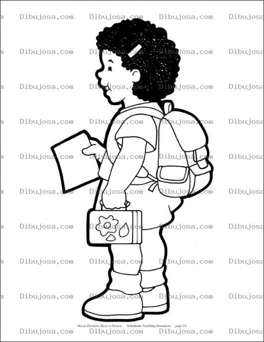 Dibujo para colorear Dibujo De Una Linda Negrita Con Su Mochila Y Su Lonchera Camino Al Colegio Para Pintar Y Colorear