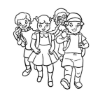 Dibujo para colorear Dibujo De Estudiantes Saliendo De La Escuela Para Pintar Y Colorear