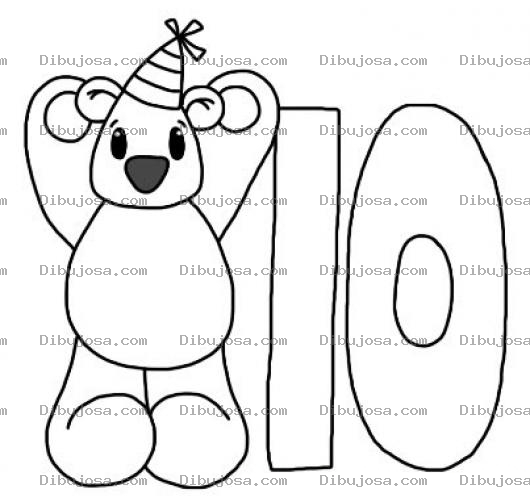 Dibujo para colorear Numero 10 Dibujo Del Numero Diez Con Un Osito Para Pintar Y Colorear Numerodiez