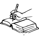 Dibujo para colorear Dibujo De Mano Firmando Un Libro Con Un Lapiz Para Pintar Y Colorear