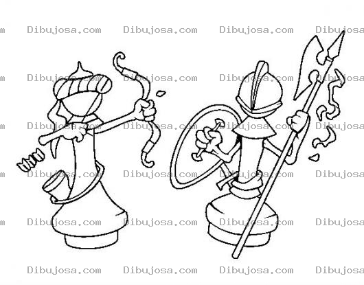 Dibujo para colorear Dibujo De Reina Atacando A Un Alfil Para Pintar Y Colorear Piezas De Ajedrez