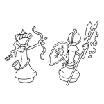 Dibujo para colorear Dibujo De Reina Atacando A Un Alfil Para Pintar Y Colorear Piezas De Ajedrez