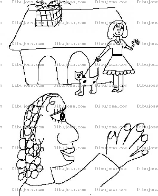 Dibujo para colorear Senora Saludando A Su Vecina Con Una Gata Para Pintar Y Colorear