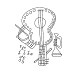 Dibujo para colorear Guitarra Trompeta Tambor Flauta Instrumentos Musicales Para Pintar Y Colorear