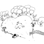 Dibujo para colorear Dibujo De Una Laguna Con Un Bosque Y Animales Para Pintar Y Colorear