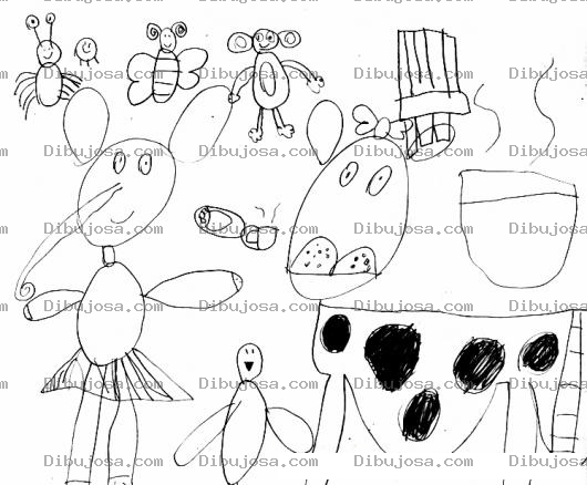 Dibujo para colorear Dibujo De Ratona Con Troma De Elefante A La Par De Su Amiga Vaca Con Orejas De Osa Con Un Cangrejo Una Mariposa Y Un Mono Para Pintar Y Colorear Dibujo De Hannita Broks Abril 2013