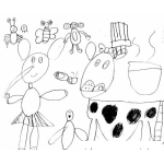 Dibujo para colorear Dibujo De Ratona Con Troma De Elefante A La Par De Su Amiga Vaca Con Orejas De Osa Con Un Cangrejo Una Mariposa Y Un Mono Para Pintar Y Colorear Dibujo De Hannita Broks Abril 2013
