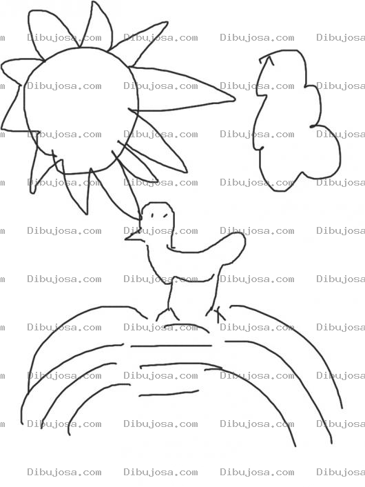 Dibujo para colorear Dibujo De Pollito Sobre Un Arcoiris Para Pintar
