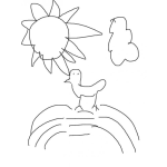 Dibujo para colorear Dibujo De Pollito Sobre Un Arcoiris Para Pintar