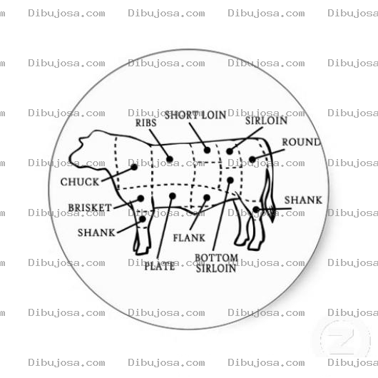 Dibujo para colorear Vaca Dibujo De Cortes De Carne En Ingles Para Pintar Y Colorear Partes Comestibles De Una Vaca