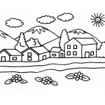 Dibujo para colorear CASA PAISAJE