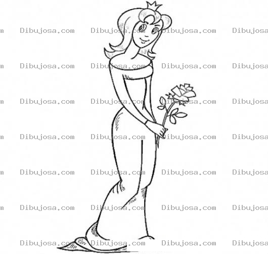 Dibujo para colorear Princesita Con Una Rosa Para Pintar Y Colorear
