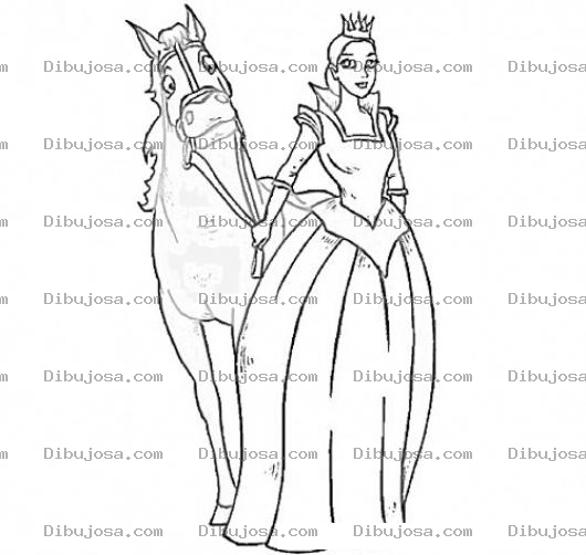 Dibujo para colorear Reina Con Caballo Para Pintar Y Colorear