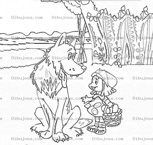 Dibujo para colorear Dibujo Del Lobo y la caperucita roja para pintar y colorear