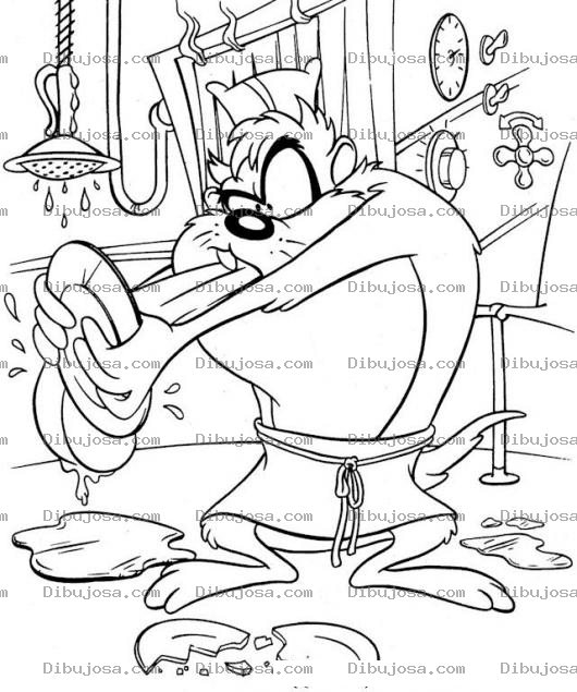 Dibujo para colorear Dibujo De Taz Quebrando Platos Para Pintar Y Colorear
