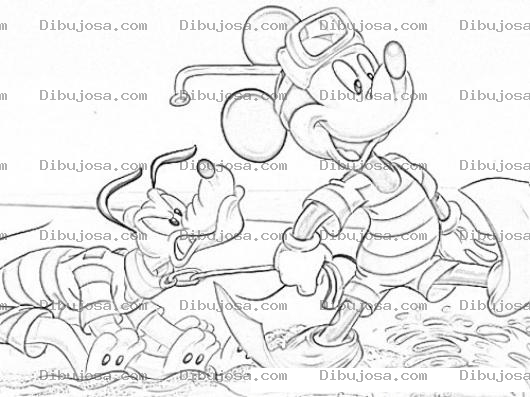 Dibujo para colorear Dibujo De Mickey Mouse Y Pluto En La Playa Para Pintar Y Colorear