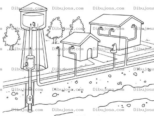 Dibujo para colorear Dibujo De Una Bomba De Agua Con Pozo Propio Para Pintar Y Colorear